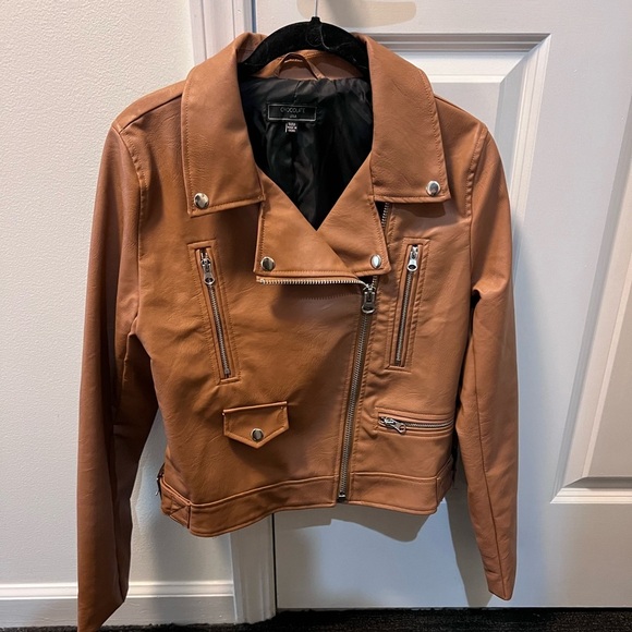 Chocolate Jackets & Blazers - Chocolate USA Tan Faux Leather Moto Jacket – Size M